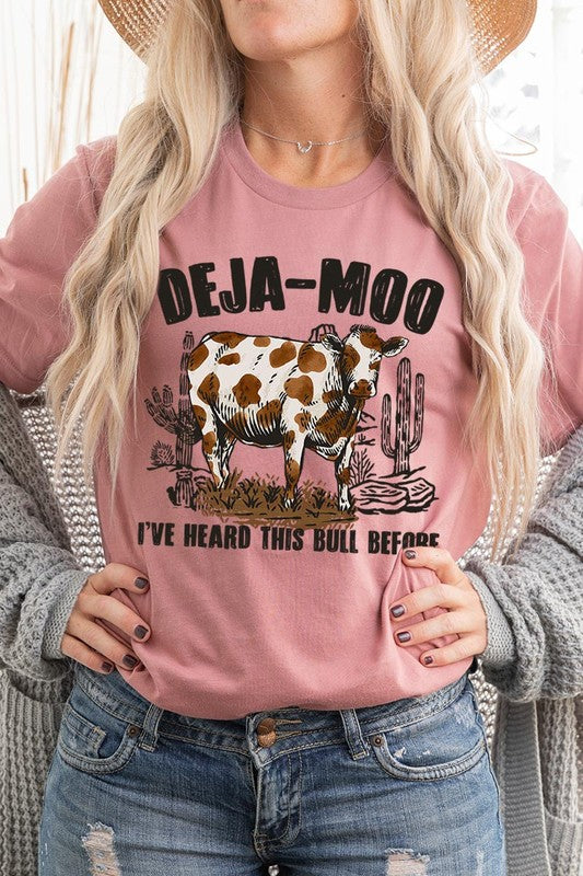 Deja Moo Bull Western Cow Graphic T Shirts