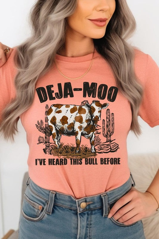 Deja Moo Bull Western Cow Graphic T Shirts