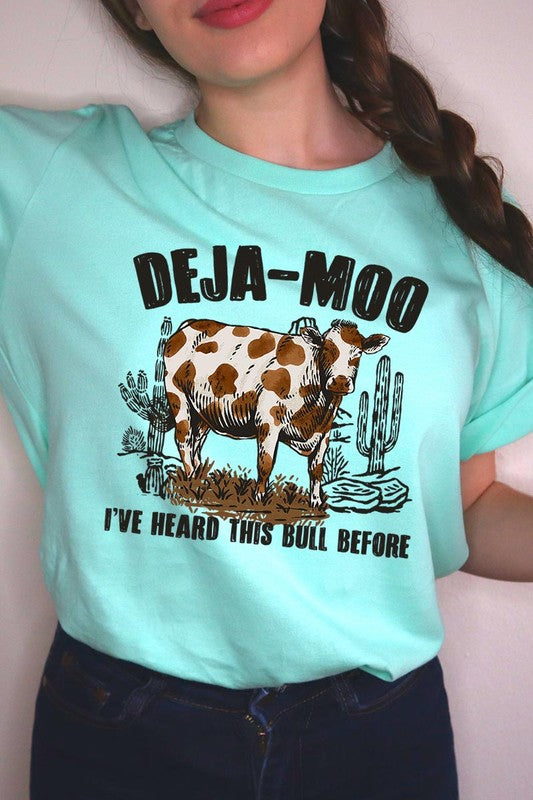 Deja Moo Bull Western Cow Graphic T Shirts