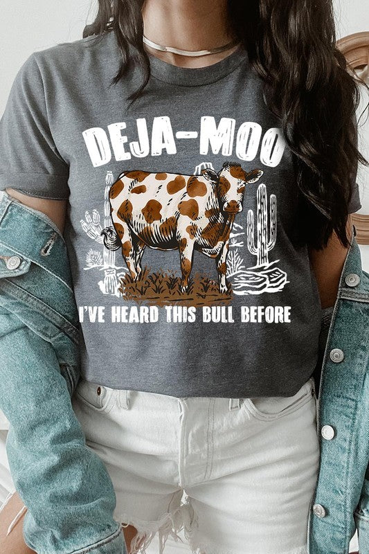 Deja Moo Bull Western Cow Graphic T Shirts