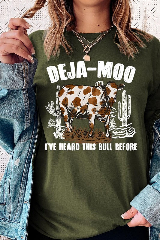 Deja Moo Bull Western Cow Graphic T Shirts