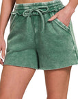 ZENANA Acid Wash Fleece Drawstring Shorts with Pockets