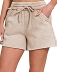 ZENANA Acid Wash Fleece Drawstring Shorts with Pockets