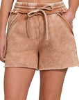 ZENANA Acid Wash Fleece Drawstring Shorts with Pockets