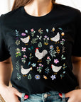 Retro Wildflower Chicken Graphic T Shirts