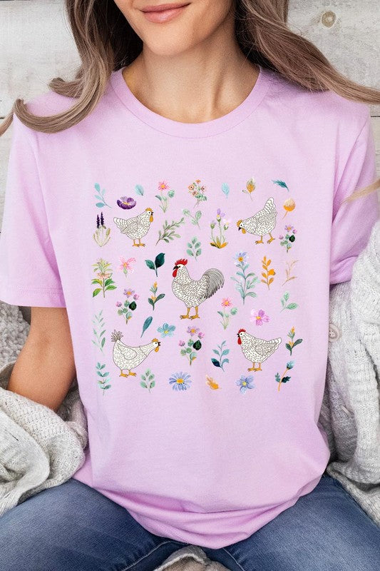 Retro Wildflower Chicken Graphic T Shirts