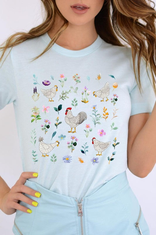 Retro Wildflower Chicken Graphic T Shirts