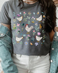 Retro Wildflower Chicken Graphic T Shirts