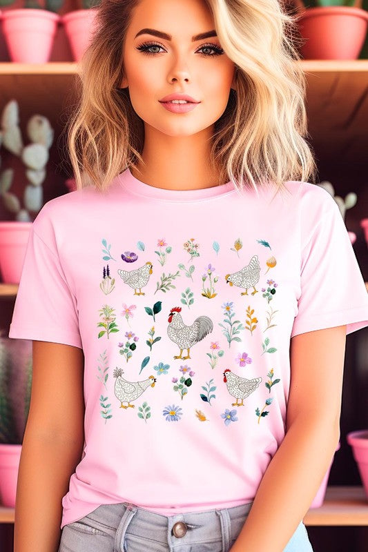 Retro Wildflower Chicken Graphic T Shirts