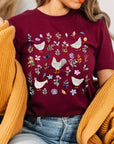 Retro Wildflower Chicken Graphic T Shirts