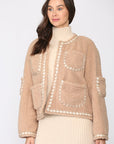 Judy Sherpa Jacket with Braided Ribbon Trim