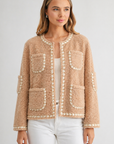 Judy Sherpa Jacket with Braided Ribbon Trim