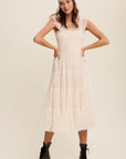 Listicle Smocked Ruffle Tiered Mesh Midi Maxi Dress