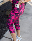 Julia Rose Pink and Black Tie Dye CAPRI with POCKETS