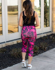 Julia Rose Pink and Black Tie Dye CAPRI with POCKETS