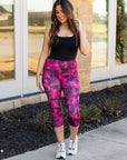 Julia Rose Pink and Black Tie Dye CAPRI with POCKETS