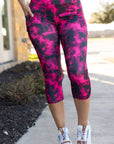 Julia Rose Pink and Black Tie Dye CAPRI with POCKETS