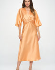 Renee C. Made in USA Satin Stretch Solid Dress w Twist