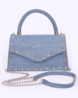 Studded Top Handle Denim Swing Bag