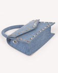 Studded Top Handle Denim Swing Bag