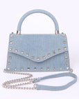 Studded Top Handle Denim Swing Bag