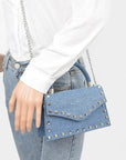 Studded Top Handle Denim Swing Bag