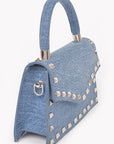 Studded Top Handle Denim Swing Bag