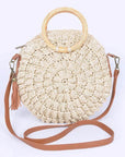 Wooden Handle Crochet Straw Circle Bag