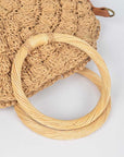 Wooden Handle Crochet Straw Circle Bag