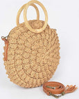 Wooden Handle Crochet Straw Circle Bag