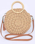 Wooden Handle Crochet Straw Circle Bag