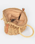 Wooden Handle Crochet Straw Circle Bag