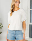 Lace Overlay Puff Sleeve Top