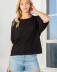 Lace Overlay Puff Sleeve Top