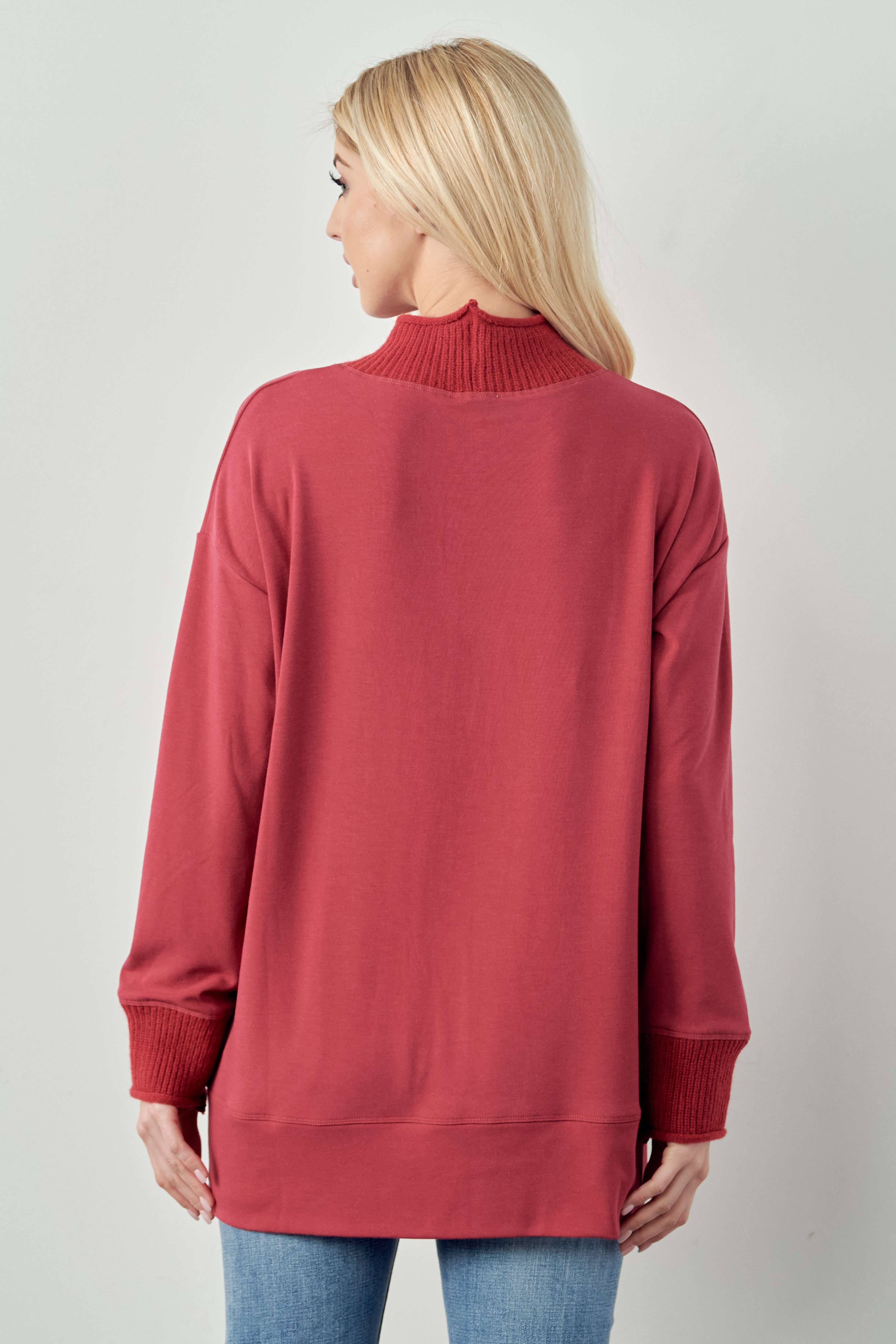 Felisa Knit Top with Ribbed Mock Neck