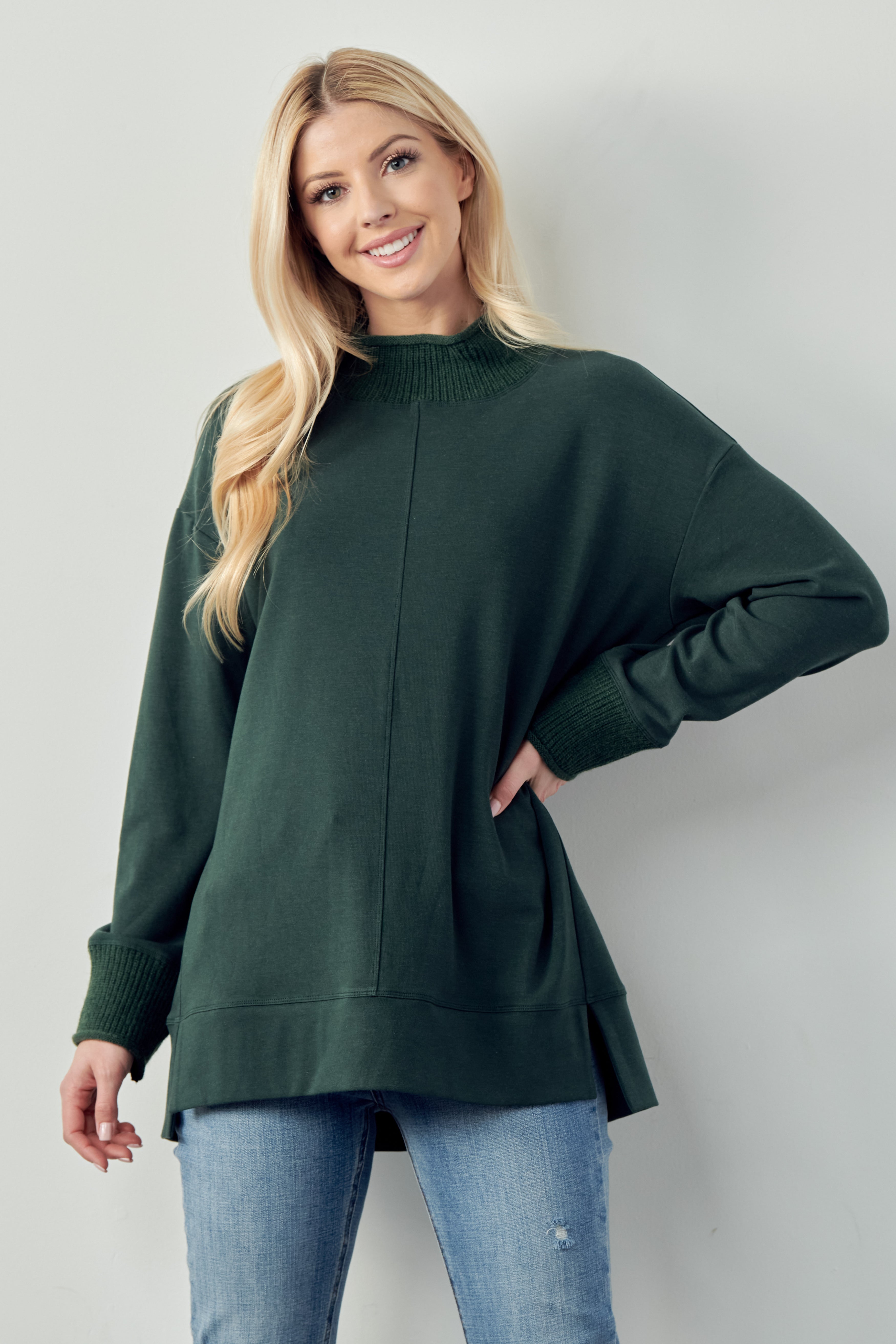 Felisa Knit Top with Ribbed Mock Neck