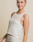 Love Tree Sleeveless Open Knit Crop Top