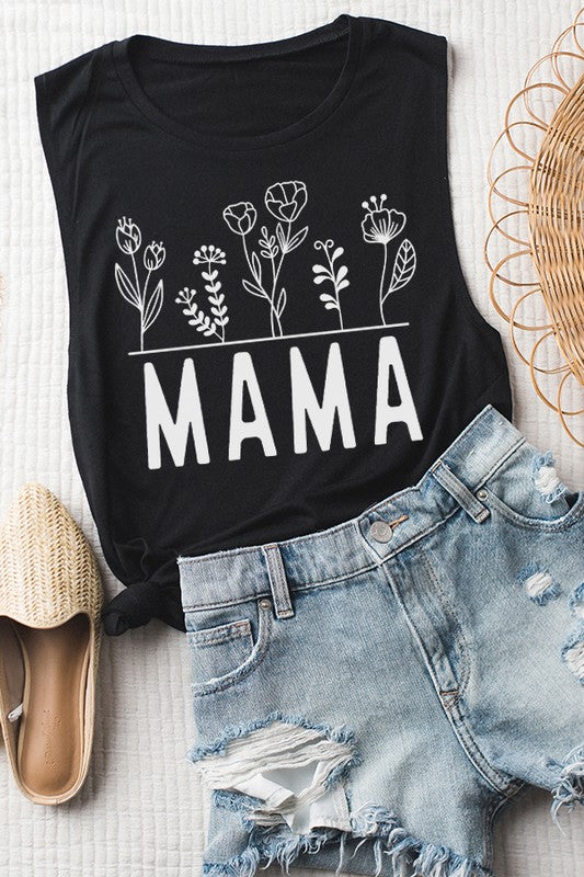 Mother&#39;s Day Mama Floral Muscle Tank Top