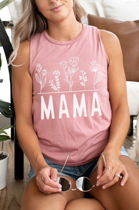Mother&#39;s Day Mama Floral Muscle Tank Top