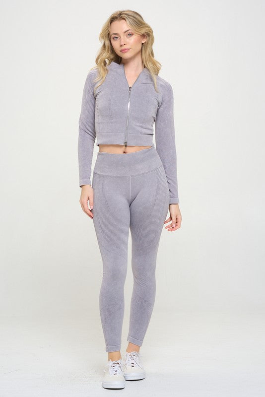 OTOS Active Ribbed Knit Tracksuit Two-Piece Set