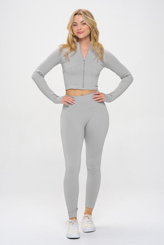 OTOS Active Seamless Ribbed Tracksuit Zip-up Two-Piece Set