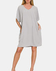 Zenana V-Neck Tee Dress with Pockets