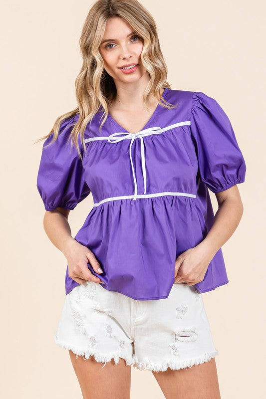 GeeGee Piping Detail Babydoll Top