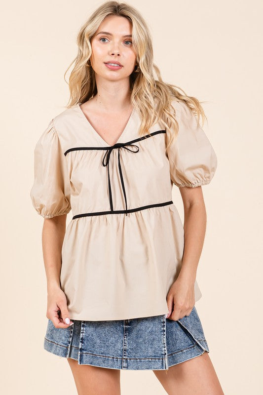 GeeGee Piping Detail Babydoll Top