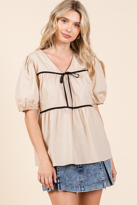 GeeGee Piping Detail Babydoll Top