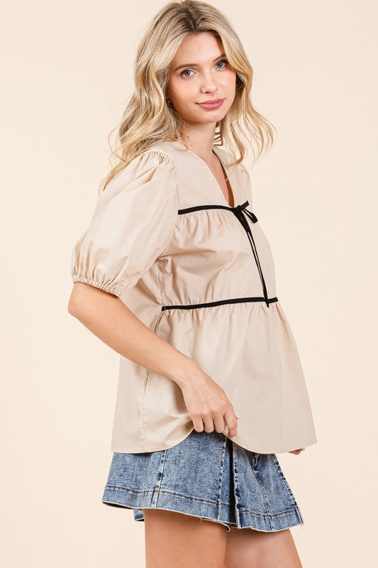 GeeGee Piping Detail Babydoll Top