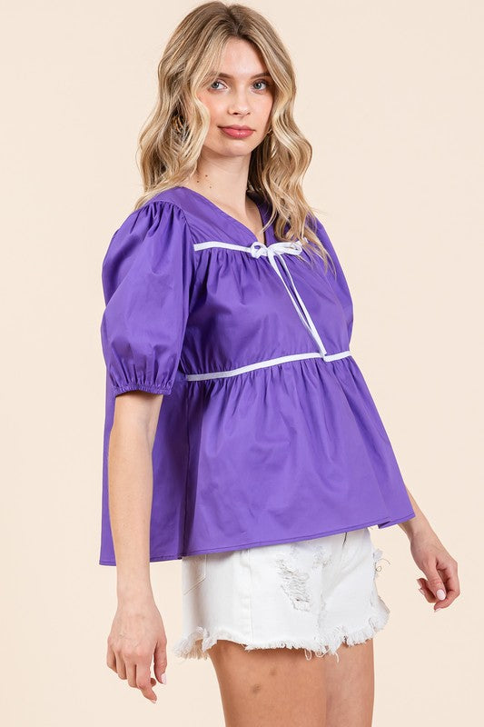 GeeGee Plus Piping Detail Babydoll Top