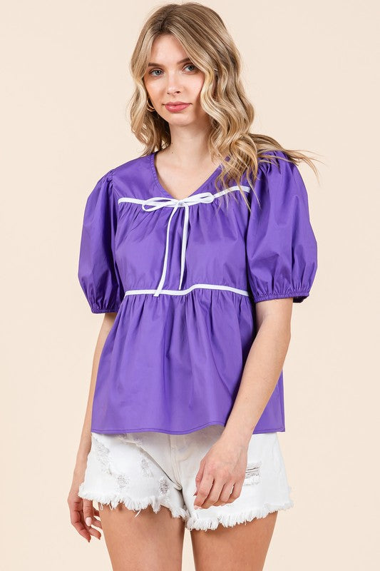 GeeGee Plus Piping Detail Babydoll Top