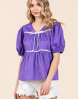 GeeGee Plus Piping Detail Babydoll Top