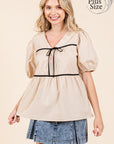 GeeGee Plus Piping Detail Babydoll Top